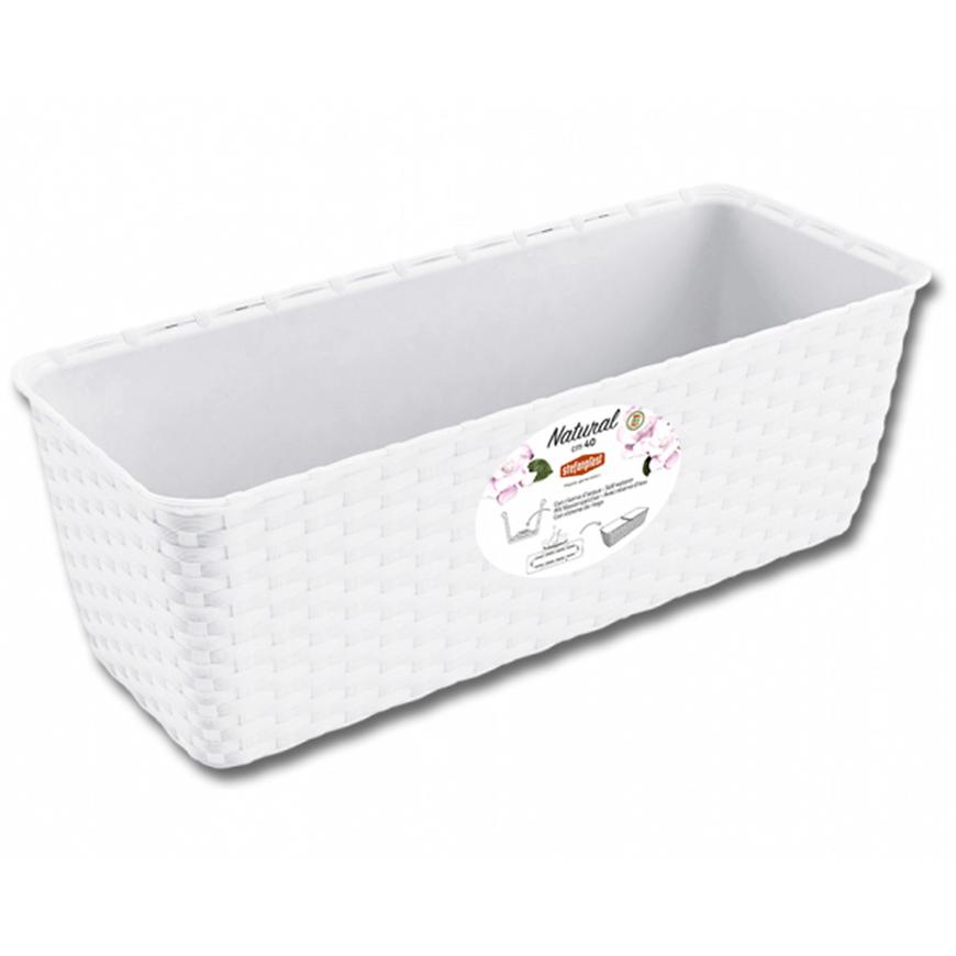 Truhlík samozavlažovací NATURAL plastový 40x16x13cm biely