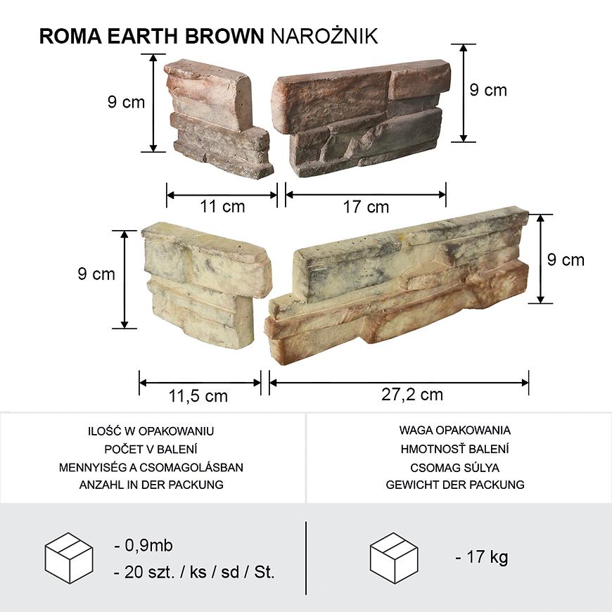 Betónový obkladový kameň Roma Earth Brown Rohový