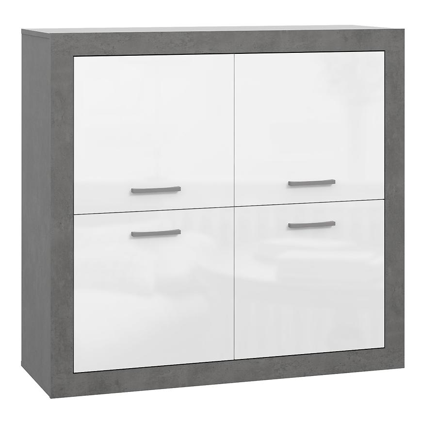 Komoda Trebbia 4d Betón/biely lesk