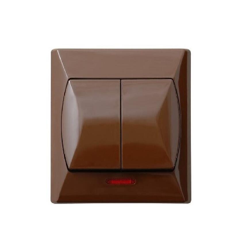E-shop Dvojitý vypínač s osvetlením ŁP-2AS hnedý