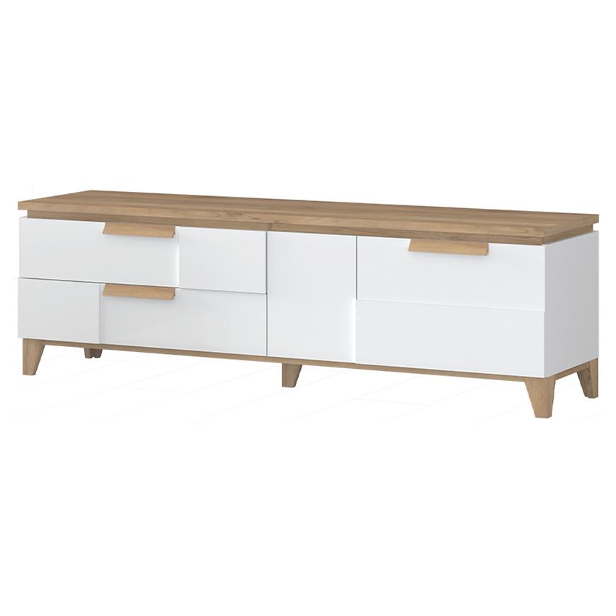 TV stolík Brio TV lakované pacific walnut/crystal white