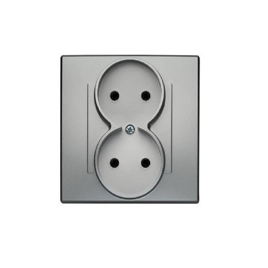 Dvojitá zásuvka MILANO bez uzemnenia (met. strieborná)