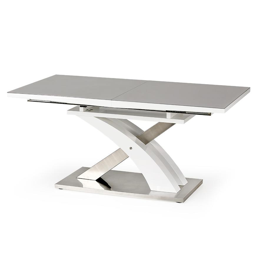 Rozkladací stôl Sandor 2 160/220x90cm  Sklo/Mdf/Oceľ – Popolavý/Biely