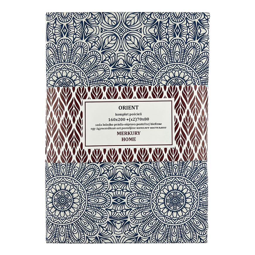 Obliečky Orient bavlna ecru/indigo 160x200 + (2) 70x80 Merkury Home