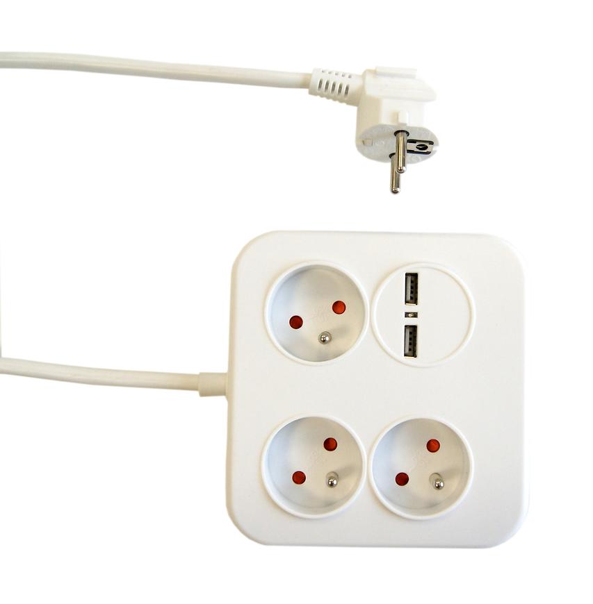 Predlžovací kábel Power Square 3-GN + 2USB 34105 1,4M