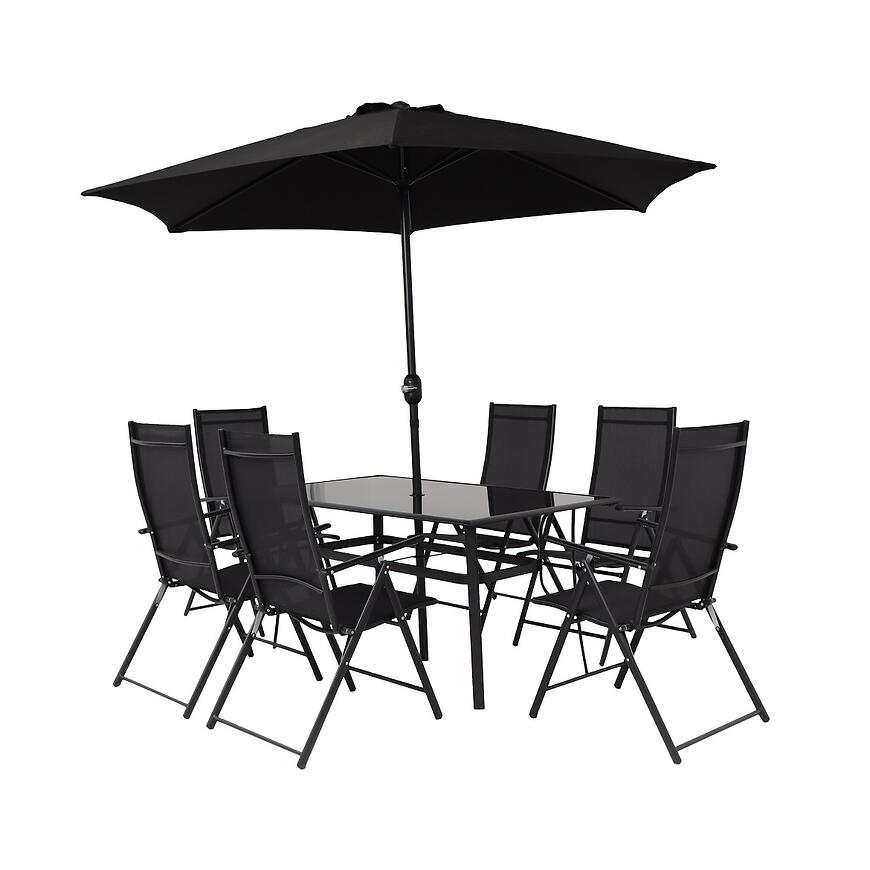Komplet záhradného nábytku Norah čierna so slnečníkom