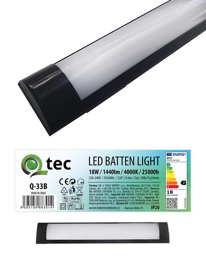 E-shop Lineárne svietidlo BATTEN LED čierne 18W Q-33B