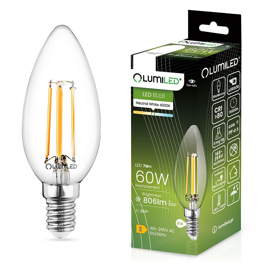Žiarovka LED sviečka FIL 7W E14 806LM 4000K CCD