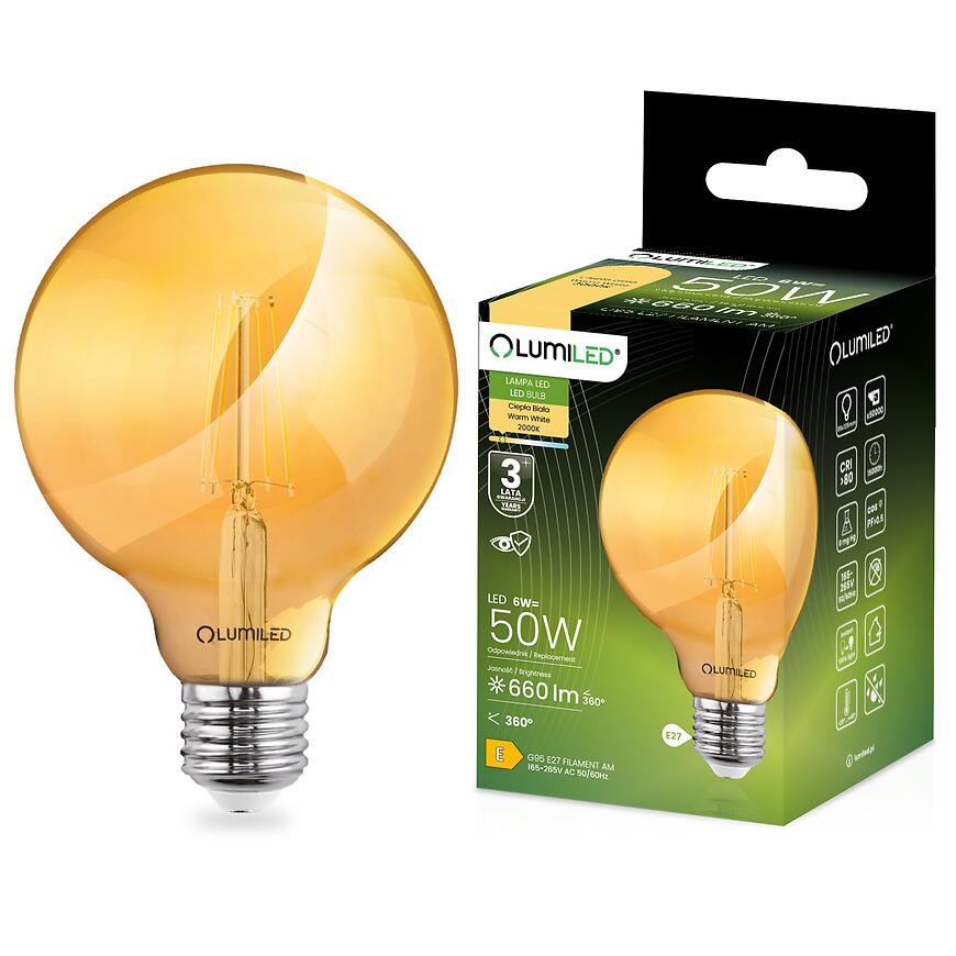 Žiarovka LED G95 filament 6W E27 660LM 2000K A