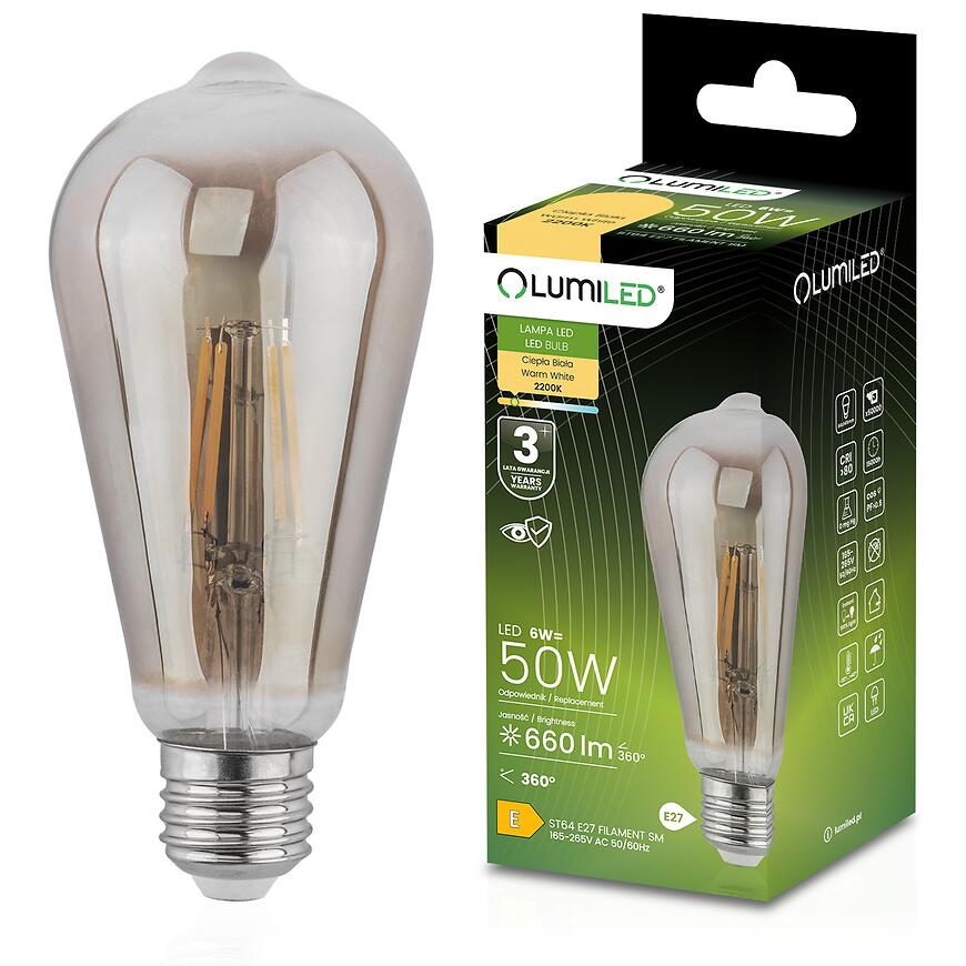 Žiarovka LED ST64 filament 6W E27 2200K SMOKEY
