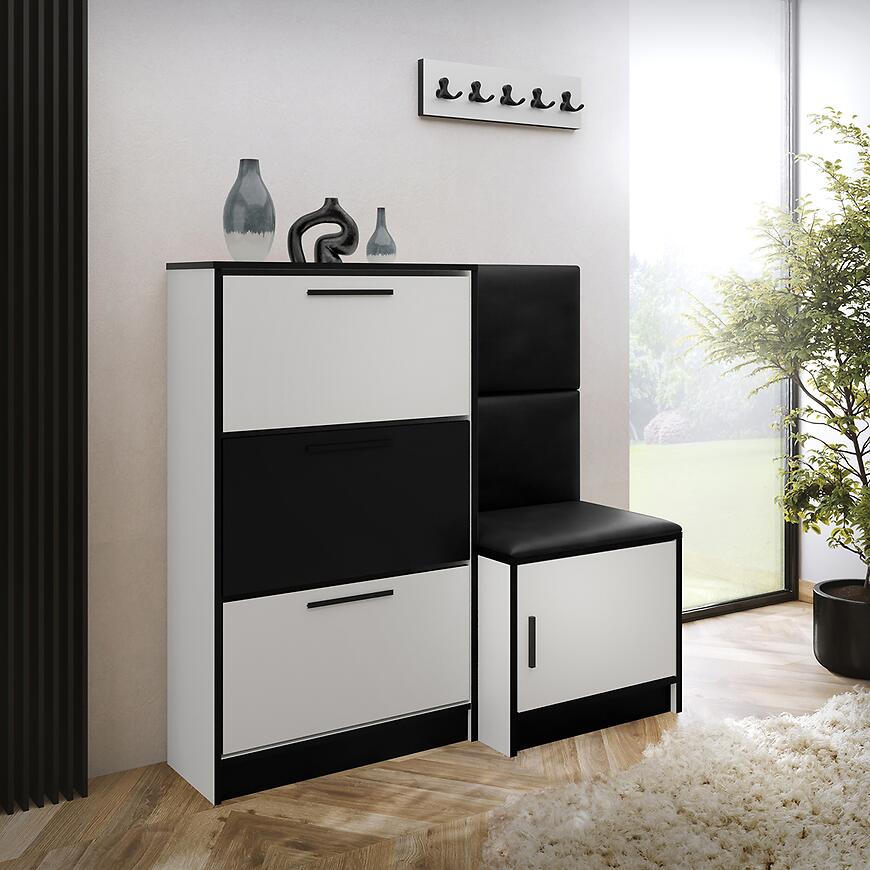 Skrinka na topánky Kpl Foli Biela + Čierna ekokoža (MADRYT 1100)