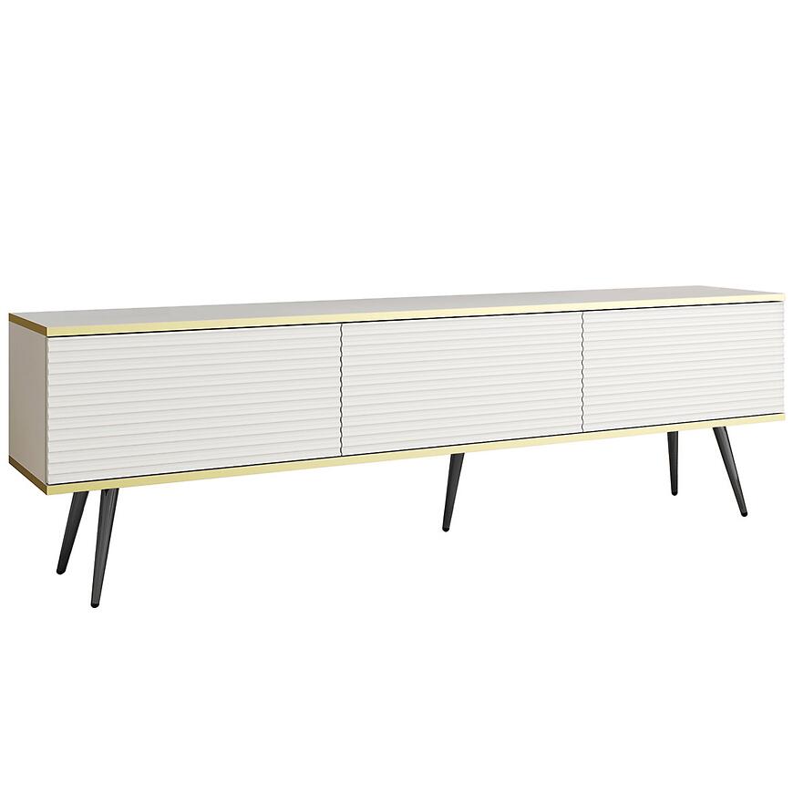 TV stolík Oro Mdf Drážkovanie 175 Biela+ Čierne nohy