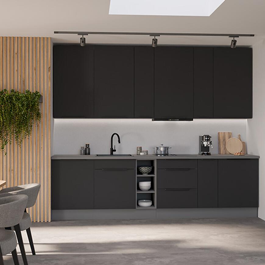 Kuchynská linka Aria BL/ANT 300 cm bez kuchynskej dosky