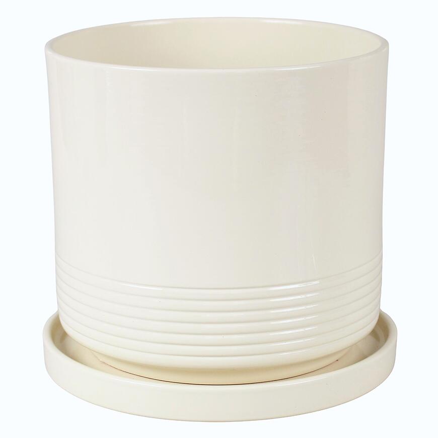 E-shop Kvetináč Cylinder Rille 15 cm krémová + podmiska