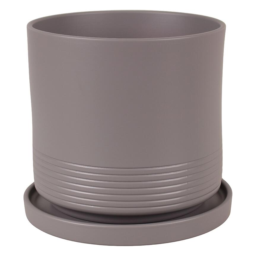 E-shop Kvetináč Cylinder Rille 15 cm sivý matná + podmiska