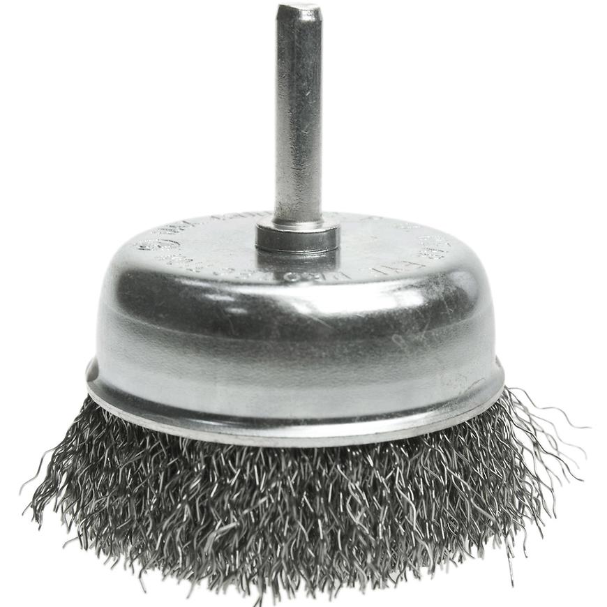 Kefa hrnčeková, 70 mm, so stopkou 6 mm, vlnitý oceľový drôt, Drel