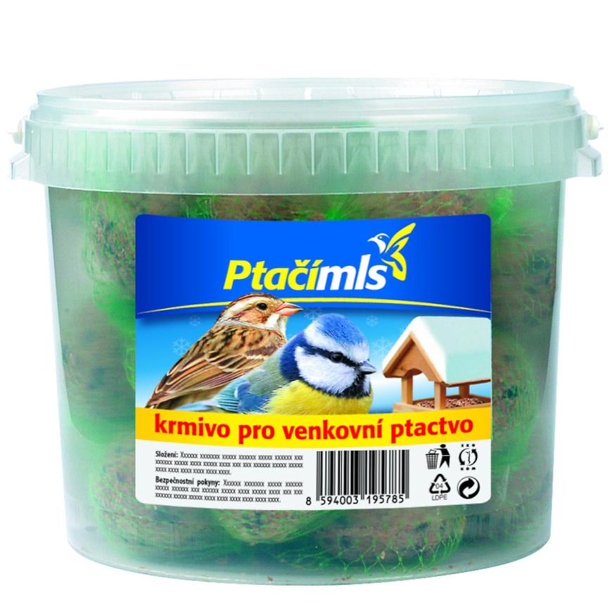 E-shop Ptačí mls - krmivo pre vtáky, guľa, 35 ks x 90 g vedro