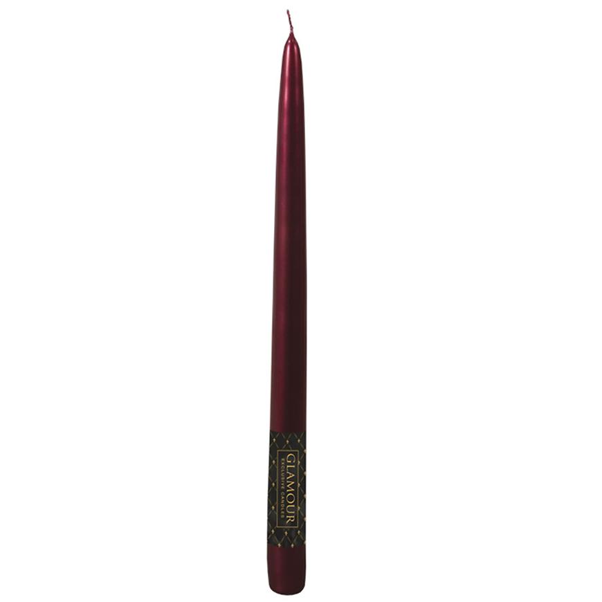 E-shop Kónická sviečka Metalik metalická lesklá bordová 24 cm