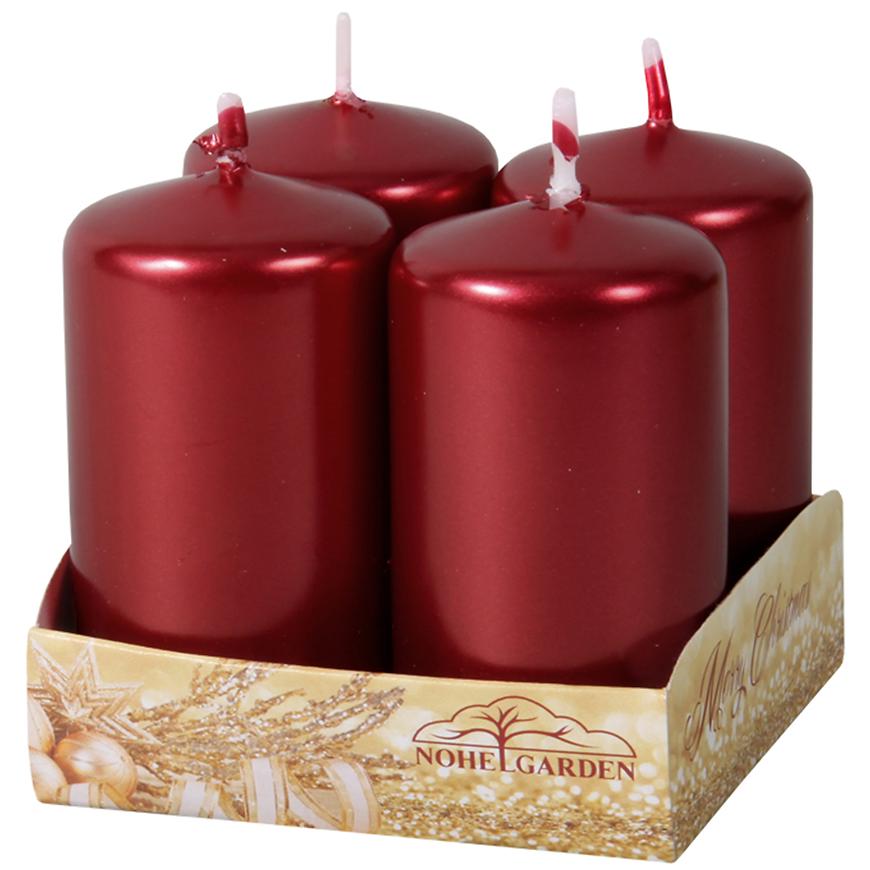 E-shop Adventná sviečka metalická lesklá d4x6 cm červená 4 ks