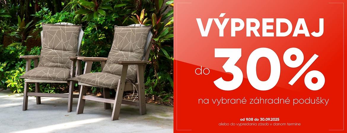 VÝPREDAJ do 30% na vybrané záhradné podušky