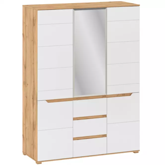 Skriňa Vincent H 5D3S biely lesk / dub wotan