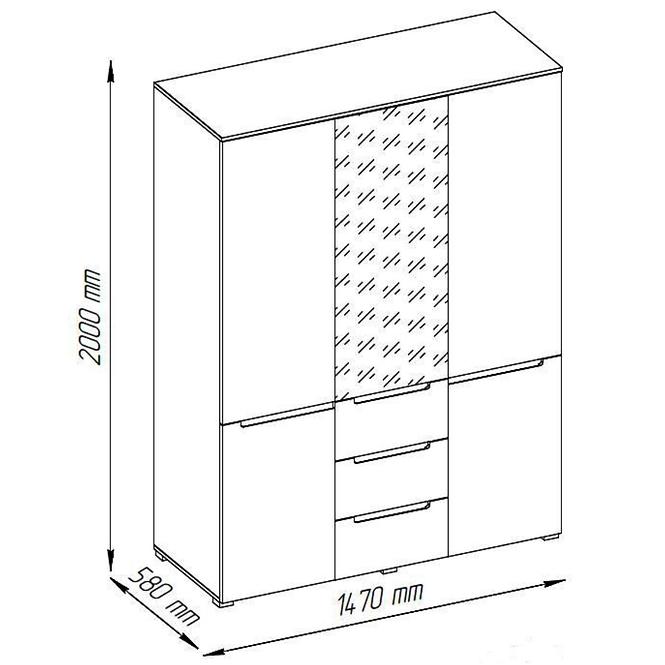 Skriňa Vincent H 5D3S biely lesk / dub wotan