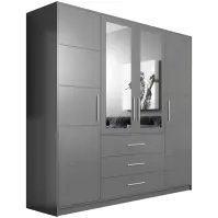 Skriňa Bali D4 196 cm so zrkadlom – grafit, štvordverová, zásuvky