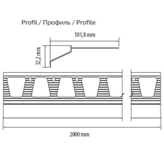Balkónový odkvapový profil hnedý 100/2000,3