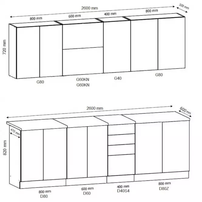 Kuchynská linka Gardena Grey 260 lakované,3