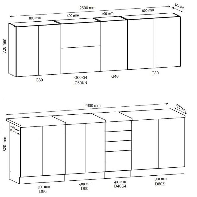 Kuchynská linka Gardena Grey 260 lakované,3