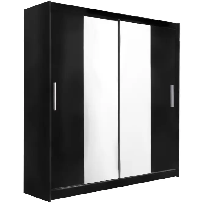 Skriňa Ola 200cm čierna/zrkadlo