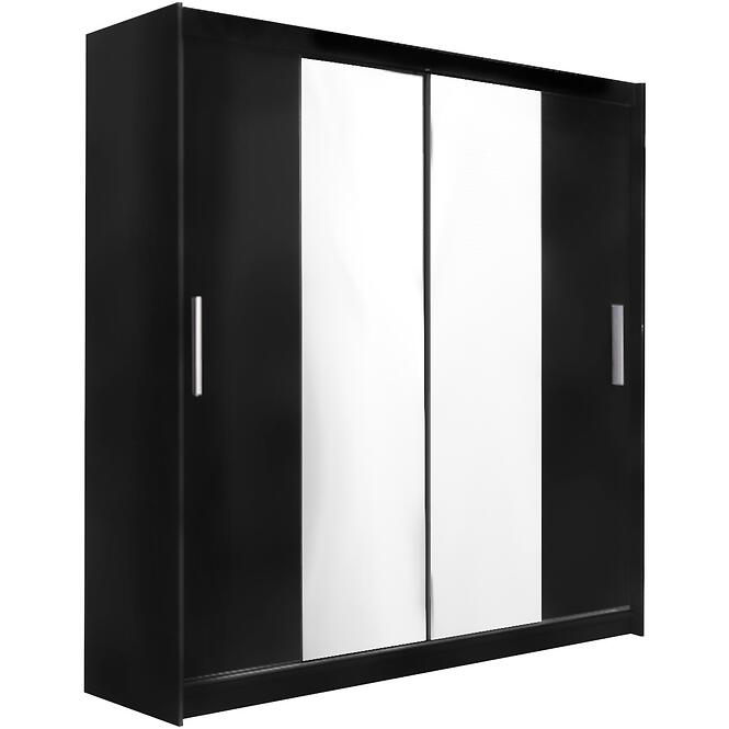 Skriňa Ola 200cm čierna/zrkadlo