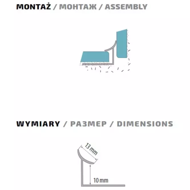 Profil vnútorný svetlosivý 105 10/250,3