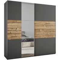 Skriňa s posuvnými dverami Bastia Lux 200 cm so zrkadlom – grafit/smrek alpský, dvojdverová