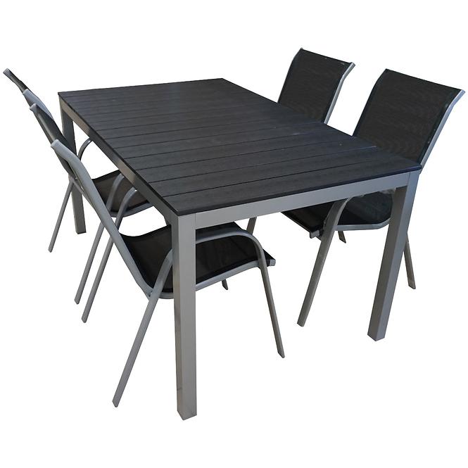 Sada stôl Polywood + 4 stoličky čierna