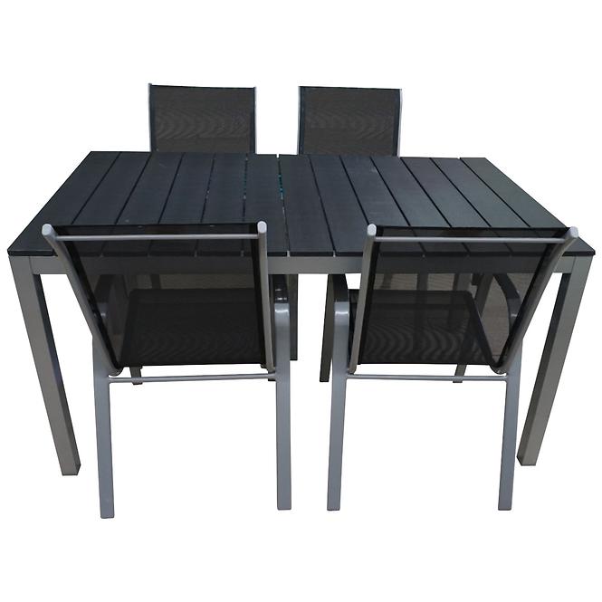 Sada stôl Polywood + 4 stoličky čierna