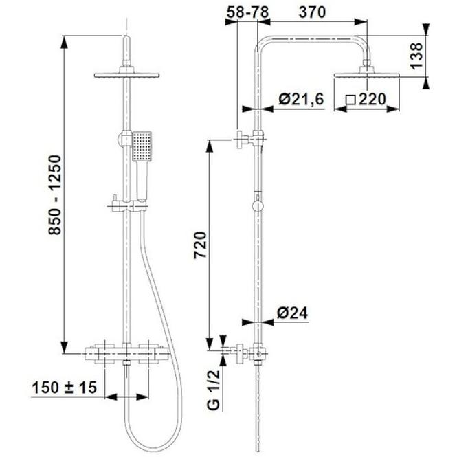 Logon Black Sprchovy systém s funkciou dažďovej sprchy s termostatickým miešačom,2