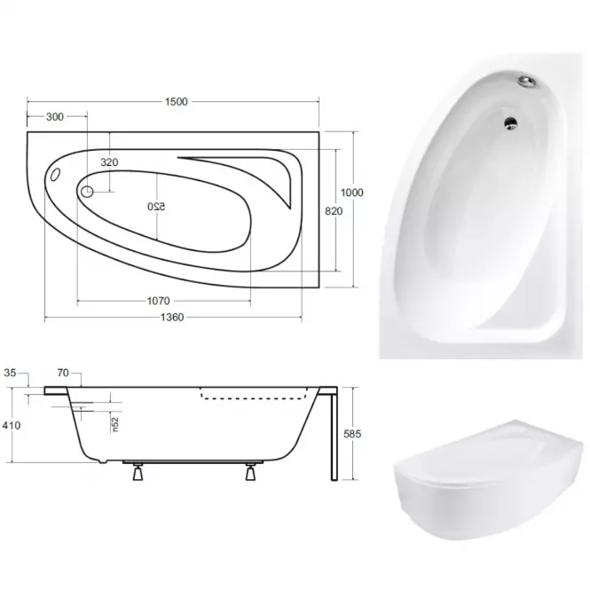 Vaňa Cornea Comfort 150/100 pravá,2
