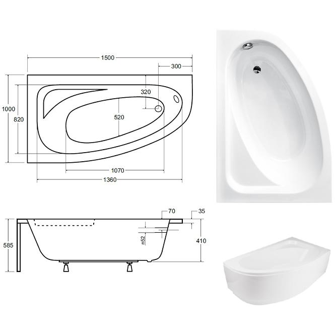 Vaňa Cornea Comfort 150/100 ľavá