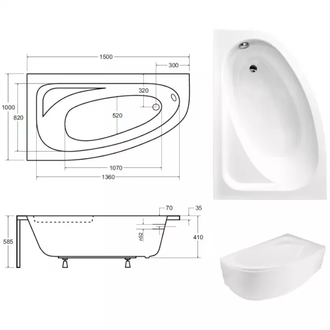 Vaňa Cornea Comfort 150/100 ľavá,2