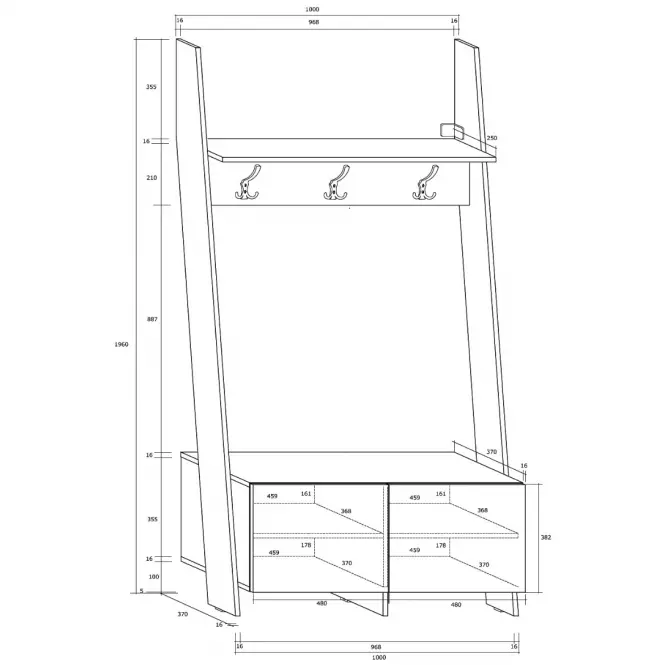 Vešiak Rack dub sonoma/biely lesk,2