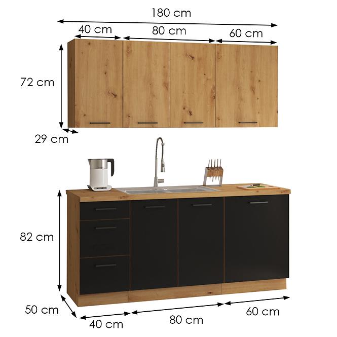 Kuchyňa Modena 180cm čierny/dub artisan