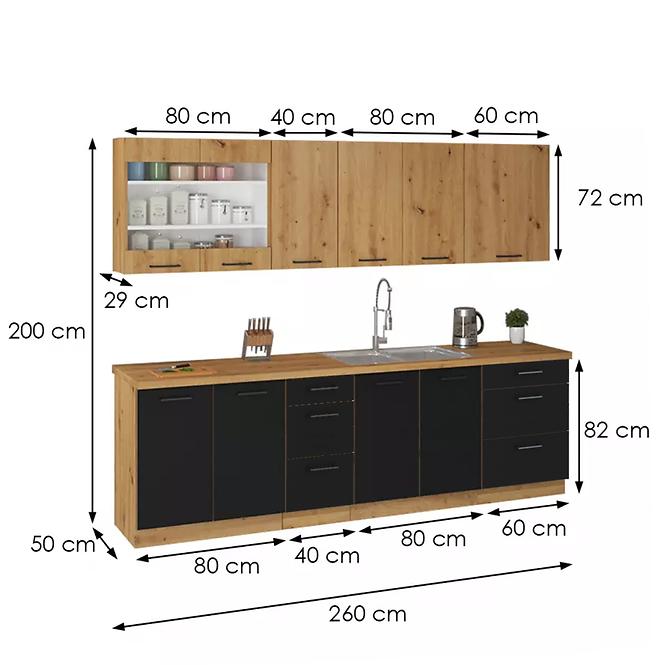 Kuchyňa Modena 260cm čierny/dub artisan