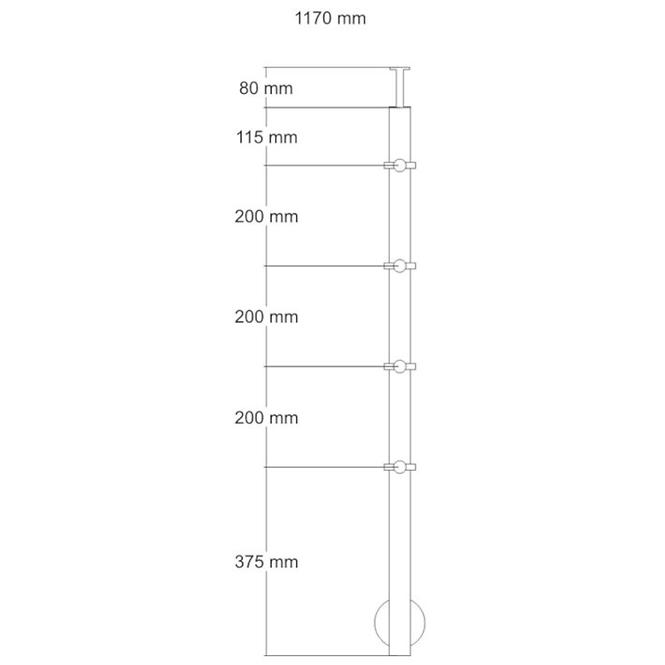 Stĺpik atlanta 1170mm bočné uchytenie 304 4 priechodky