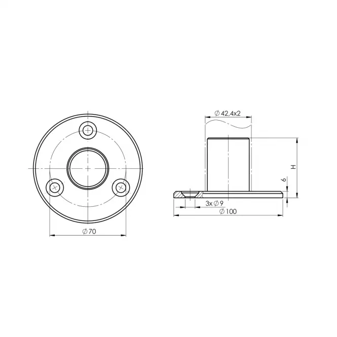 Montážna noha 42.4x2mm nehrdz. Oceľ aisi304