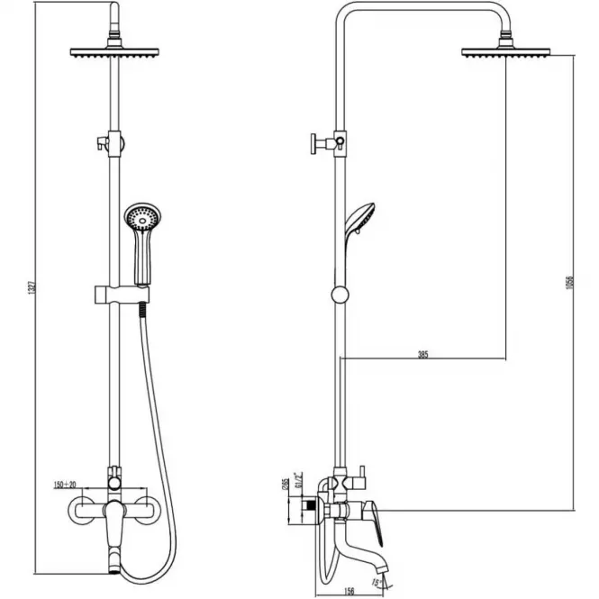 Xena sprchovo-vanovy system s funkcia dažďovej sprchy s mechanickou miešačom