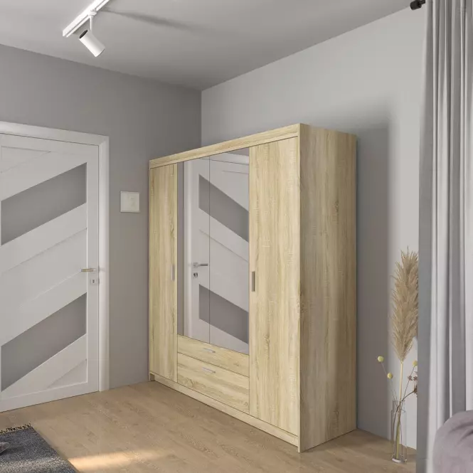 Skriňa Elena 4D Dub Sonoma so zrkadlom,5