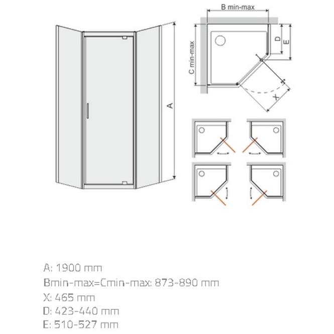 Sprchový kút PKDJ/TX5 90 W0 SB Glass Protect
