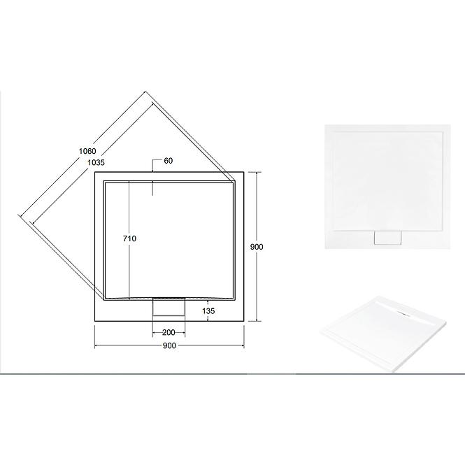 Rohová Vanička Ultraslim Axim 90x90x4.5+sifón