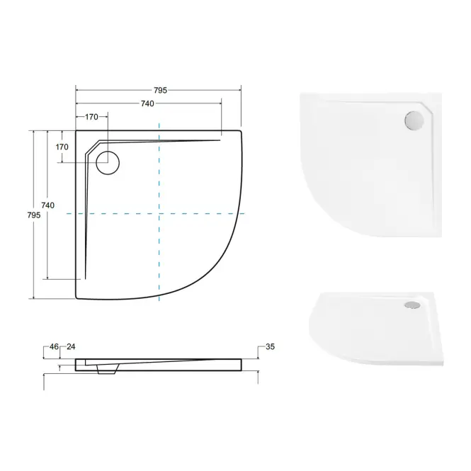 Rohová Vanička Ultraslim Axim 80x80x4.5+sifón,6